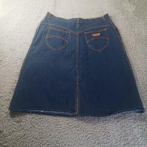 VTG 1984 Gitano Denim Midi Skirt Size 10 Blue Jean High Waist Raw Hem 80s Retro